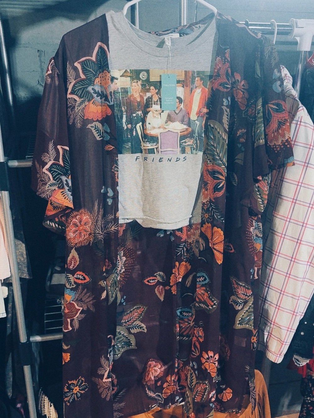 Floral Sheer Kimono Cape - Burgundy Floral